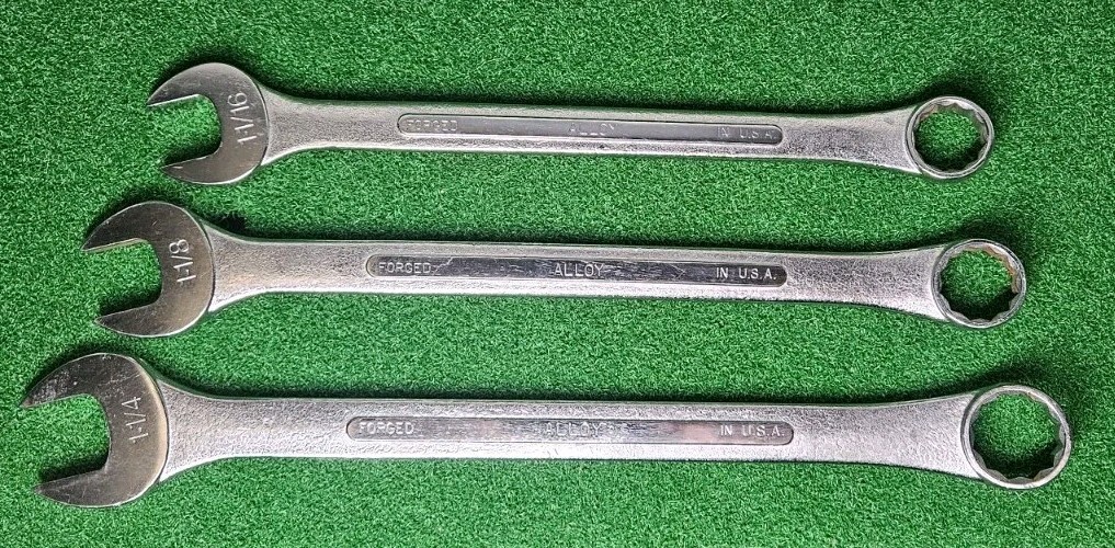 Vintage S-K Wayne 3pc Large Size Combination Wrenches USA 1-1/16″ 1-1/8″ 1-1/4″