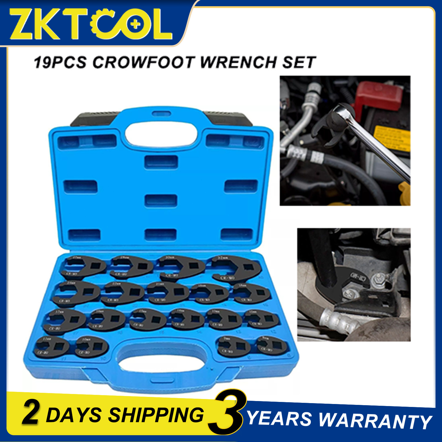19PCS Crowfoot Wrench Set Metric Crows Foot 8-32mm Flare Nut Wrench Set Tool Kit