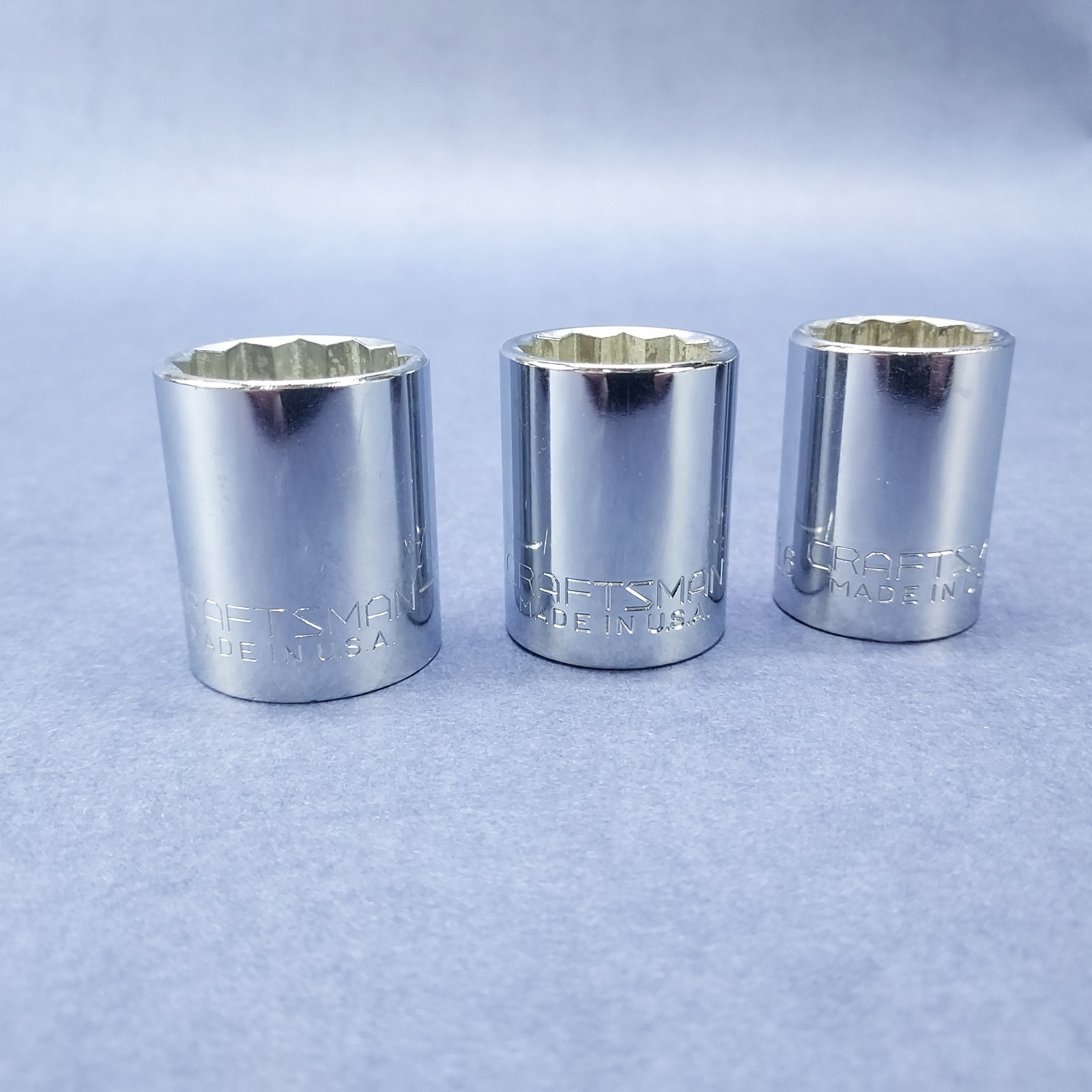 Craftsman USA -G- Lot Of 3 47511 47512 47513 1/2″ Drive Sockets 15/16 7/8 13/16