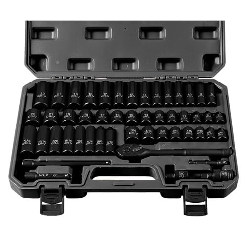 50-Piece Impact Socket Set 3/8″ Drive, SAE & Metric, Deep/Shallow, Ratchet Handl