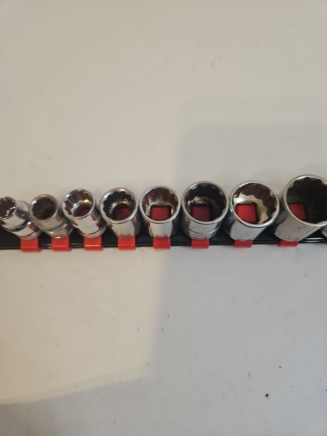 MISC LOT 11 Pieces Socket Set 3/8” Dr 12-Point Shallow 5/16 To 7/8 with Red Rail