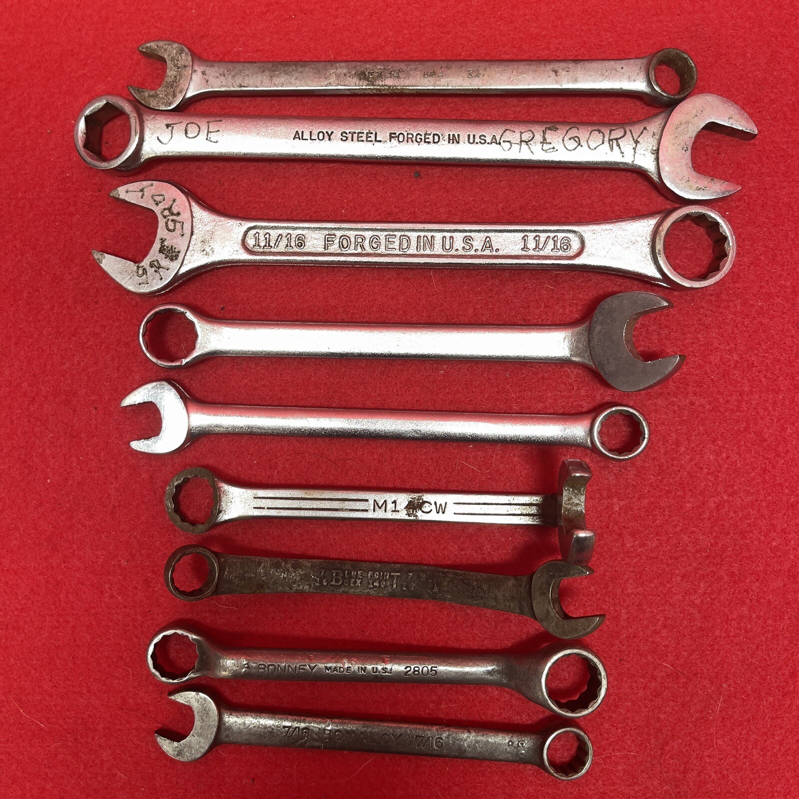 Snap on Lot of 9 MAC Proto Sears BluePoint Bonney Combination Wrenches Mechanic