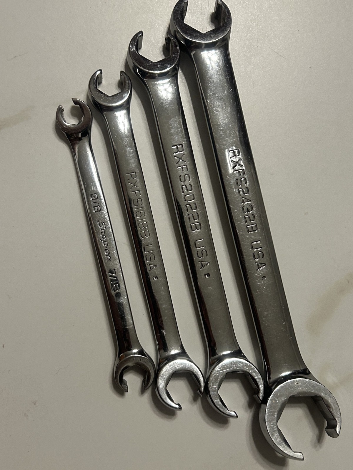 Snap-on 4 pc 6 Point SAE Flank Dr. Double End Flare Nut Wrench Set 3/8″-1″