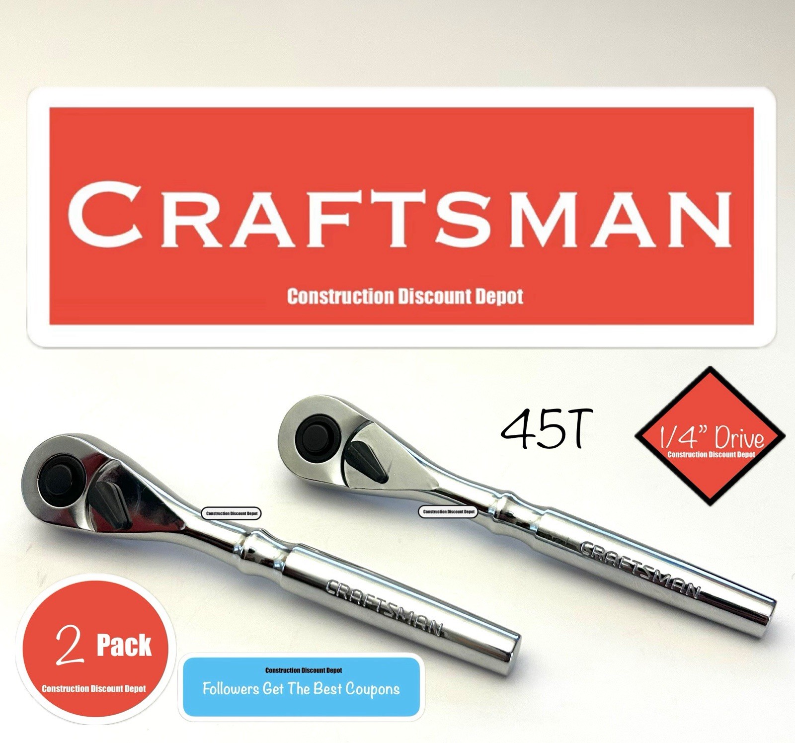 2 Craftsman 45T 1/4″ Dr Quick Release Ratchet Handle – 99967 -NEW