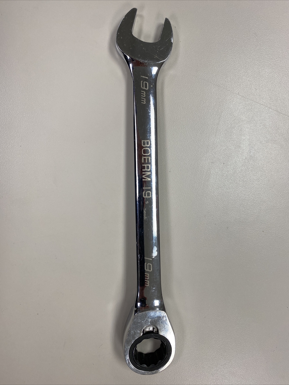 Snap On, BP Wrench, BOERM19, 19MM, ratcheting combination, chrome, 12 point