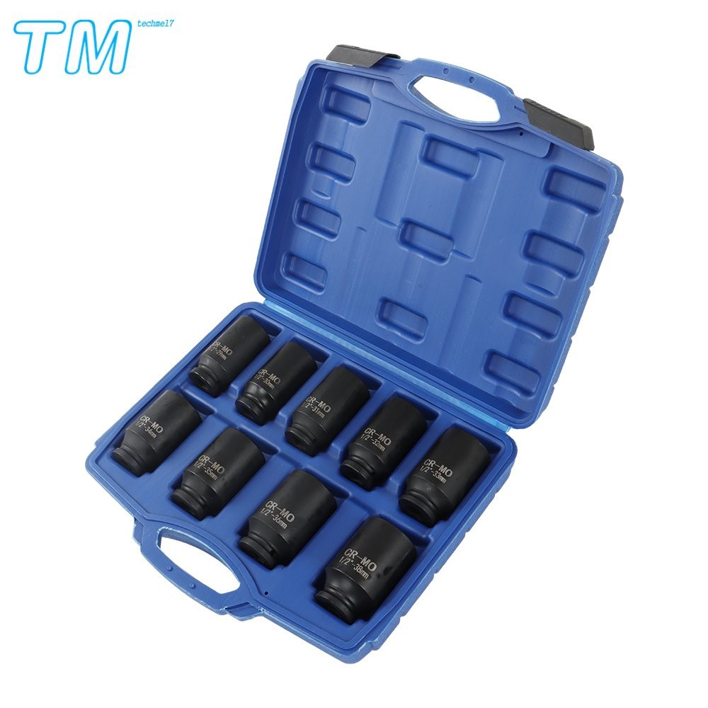 9× 29-38mm Impact Socket Tool Kit 1/2″ Drive Metric Axle Hub Nut Socket 6 Point