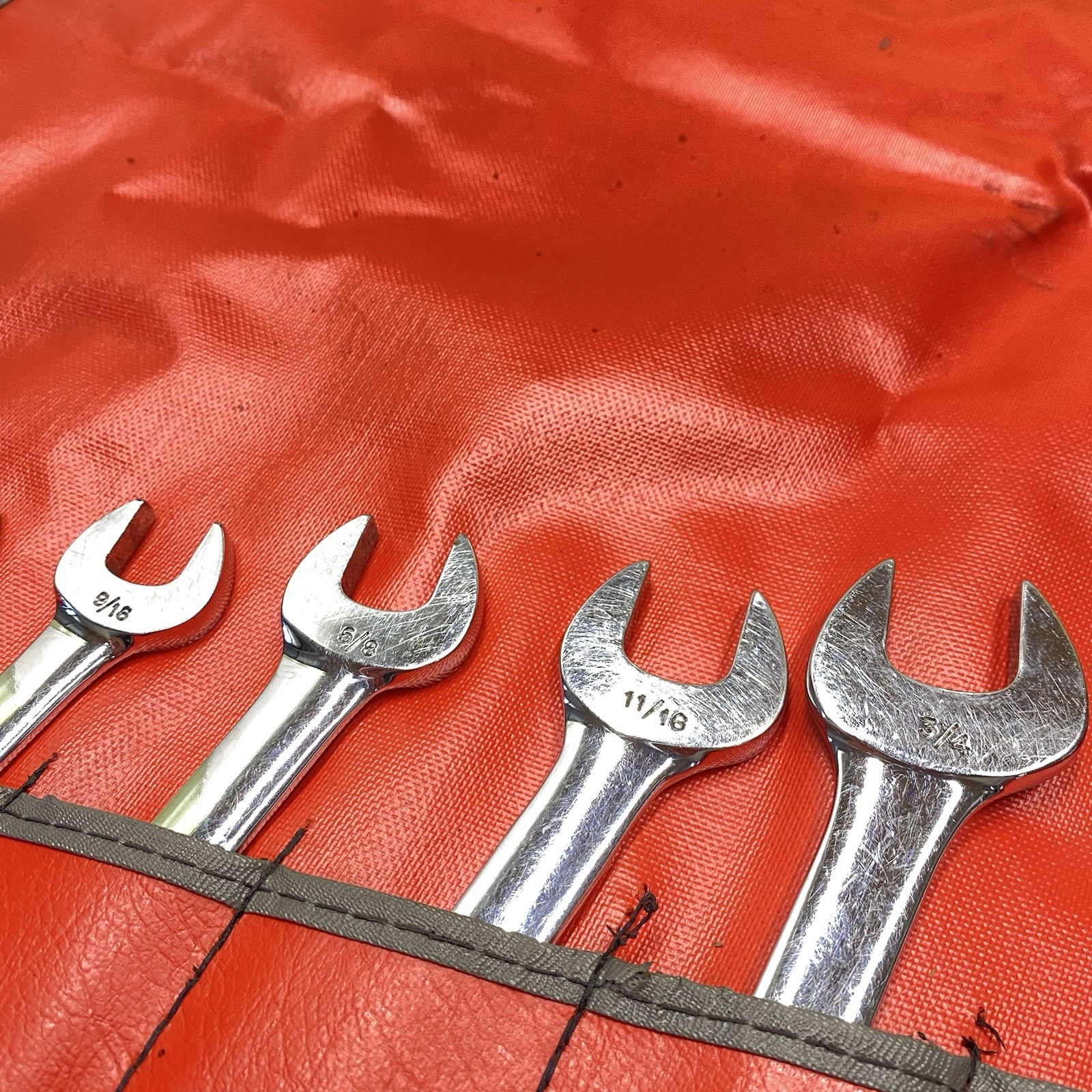 Snap On Tools SAE Open End Wrench Set 12pc 1/4″ to 1″ W/ C124 Roll VTG USA Read