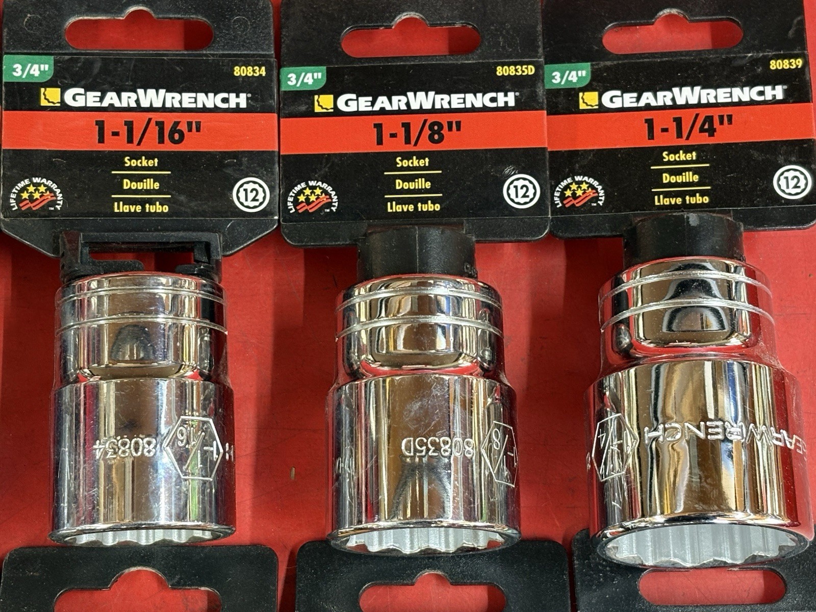 LOT OF 16 GEARWRENCH 3/4″ DRIVE STANDARD SHALLOW CHROME SOCKETS SET 7/8″ TO 2″