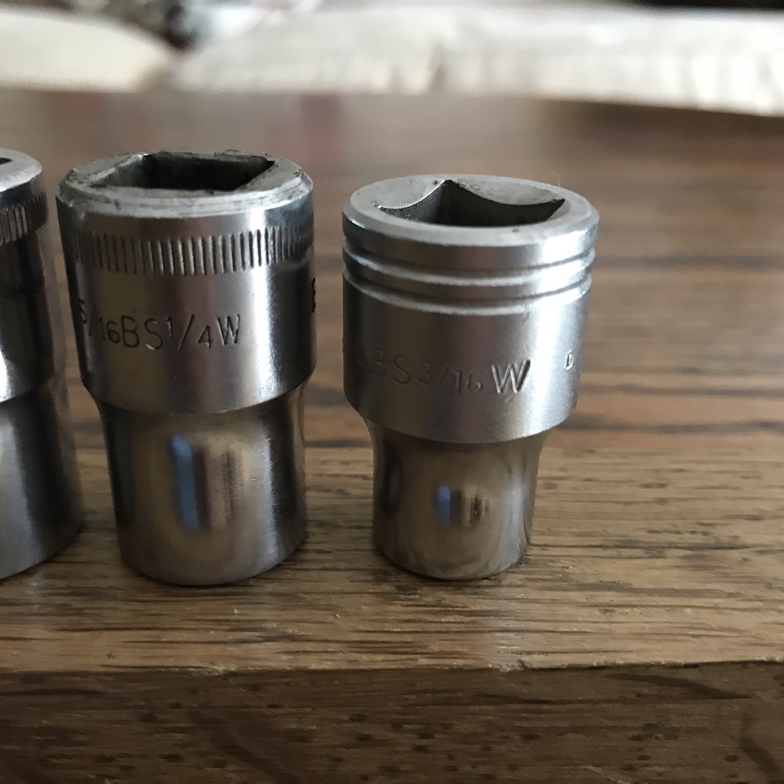 7 Vintage Britool Sockets 9/16”To 3/16”Whitworth With 1/2” Drive . C