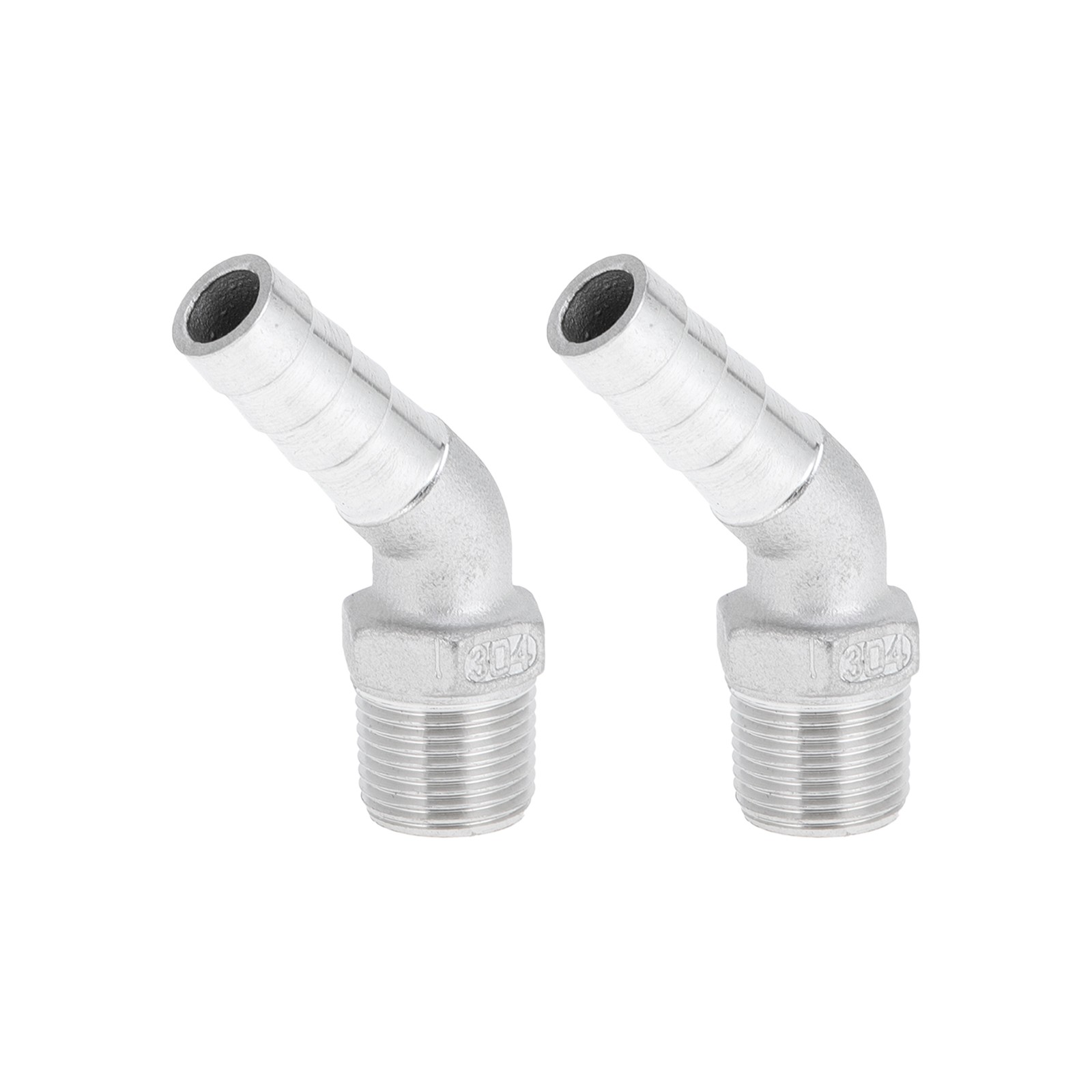 15/32″ OD 3/8″ BSPT 45° Elbow Pipe Beard Fittings 2pcs Silver