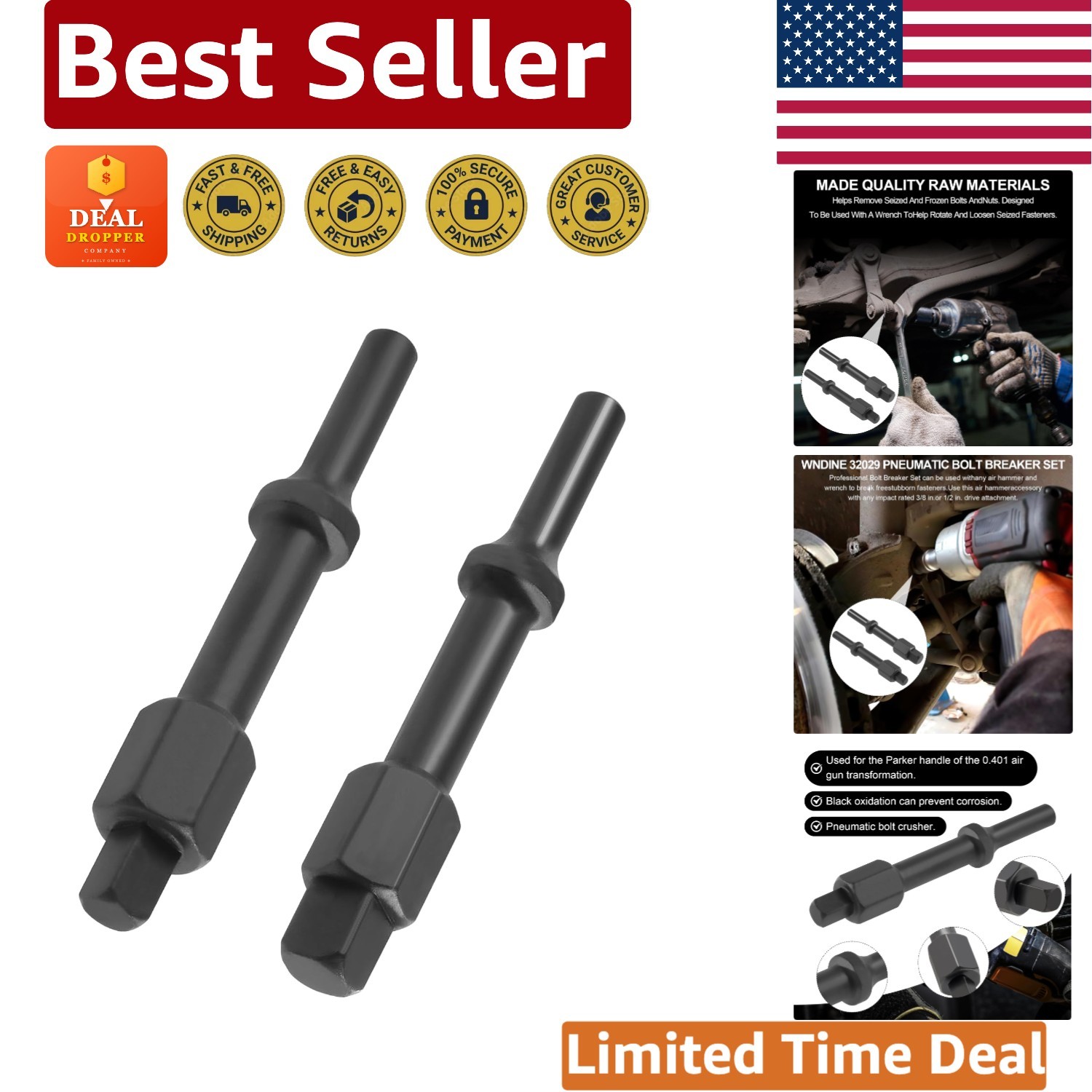 Shake ‘n Break Pneumatic Bolt Breaker Set – 1/2″ & 3/8″ Heavy-Duty Tools