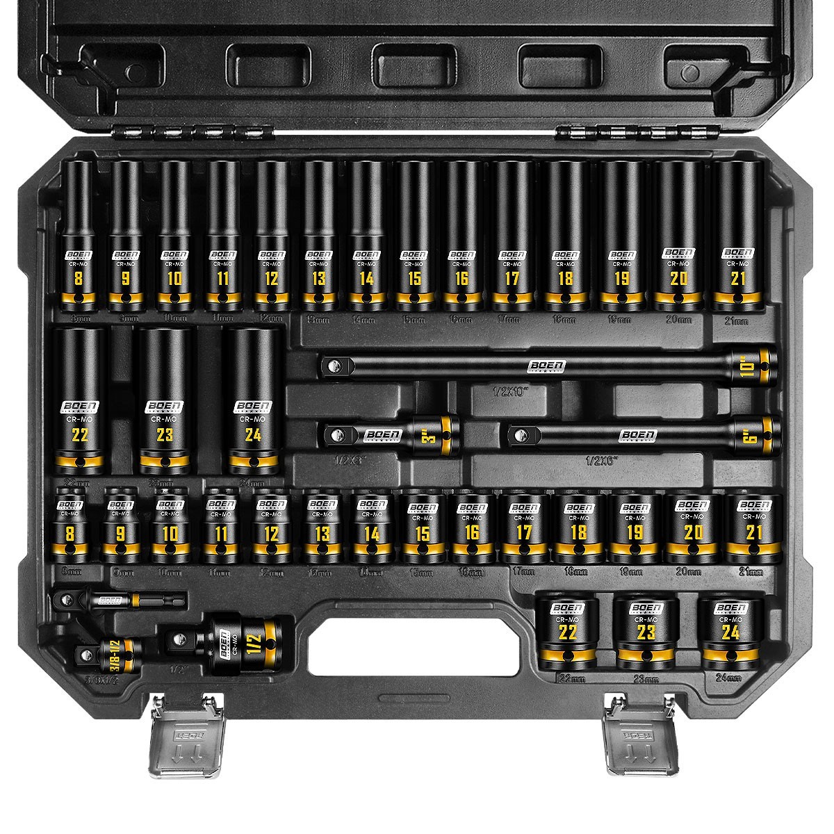 40 PCS 1/2″ Drive Impact Socket Set, Metric (8-24mm) Deep & Shallow Socket set