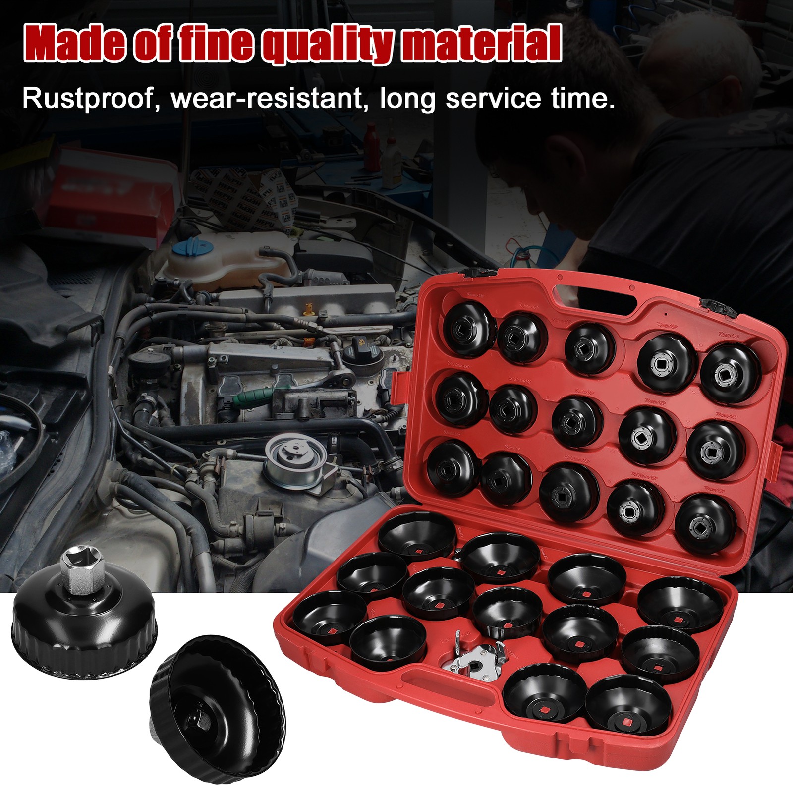 30Pcs Oil Filter Captype Removal Wrench Socket Set 1/2inch 12.5mm Mouth Car NTKC