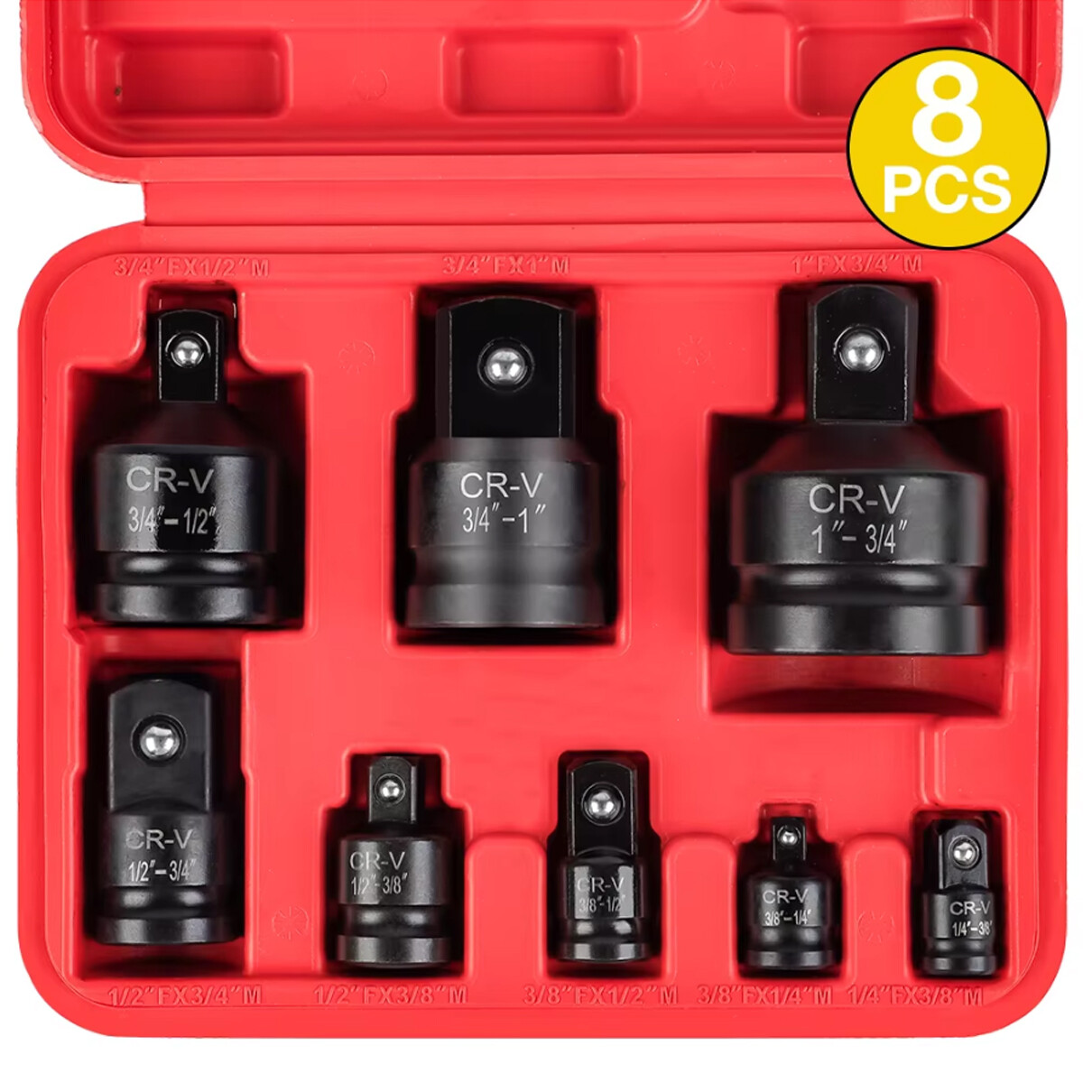 8PC IMPACT SOCKET ADAPTOR CONVERTER REDUCER 1/2 3/8 1/4 INCH DRIVE STEP UP DOWN