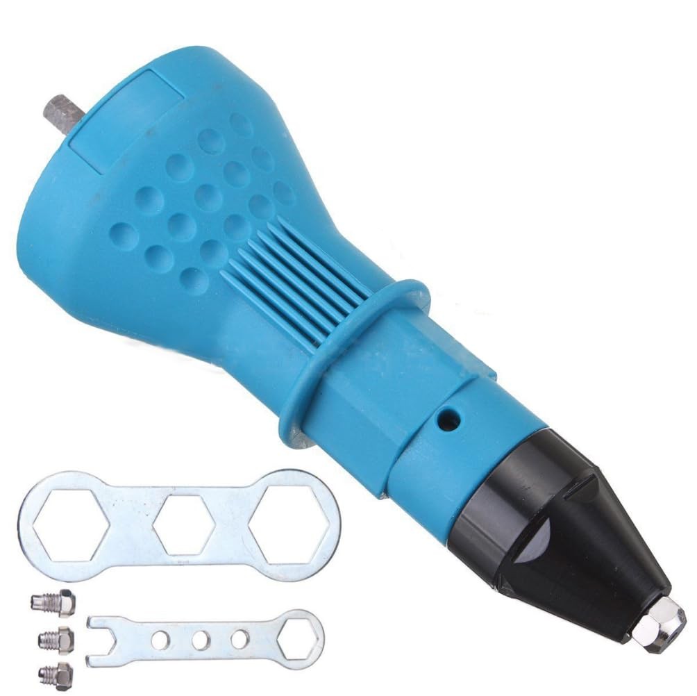 Cordless Electric Rivet Gun Adapter Kit Nut Drill 4.8mm x 160mm, Blue