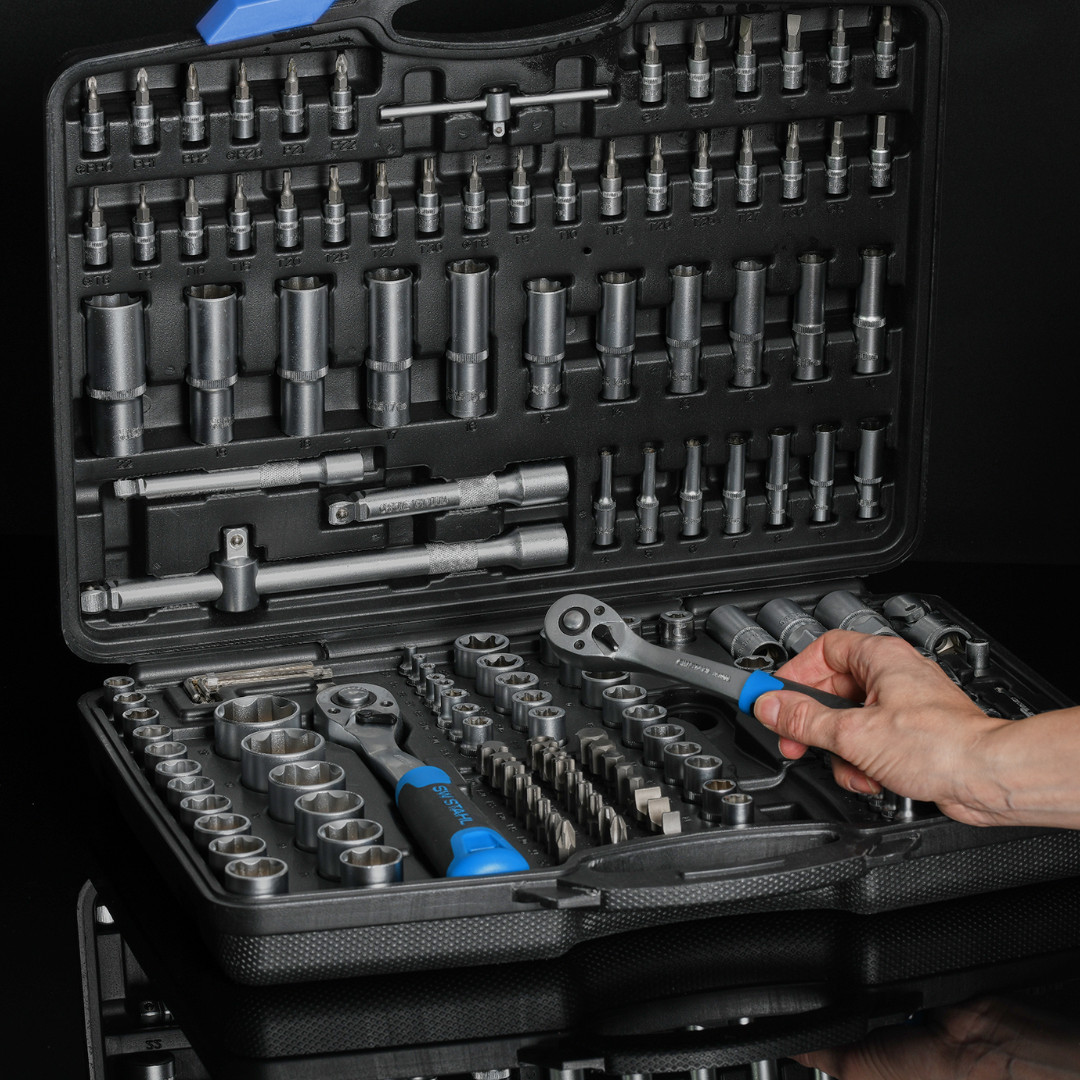SW steel socket set ratchet box 171 pieces 1/4″ 3/8″ 1/2″ box nut