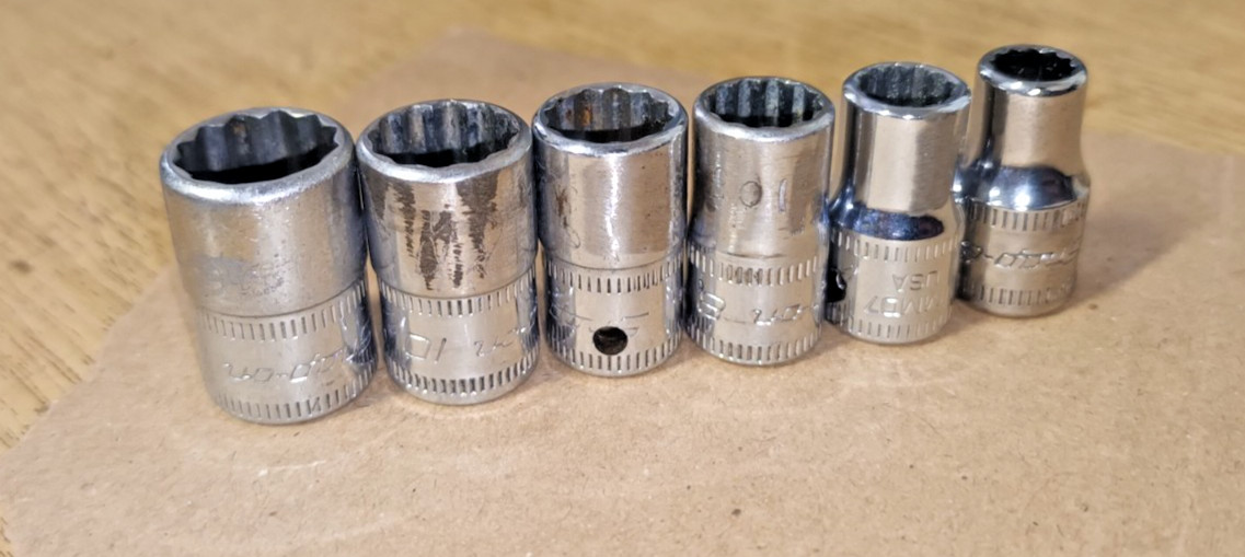 Ex MOD /| Set of 6 x Snap-on USA 1/4″ Drive 12 Point Sockets 6 7 8 9 10 11mm