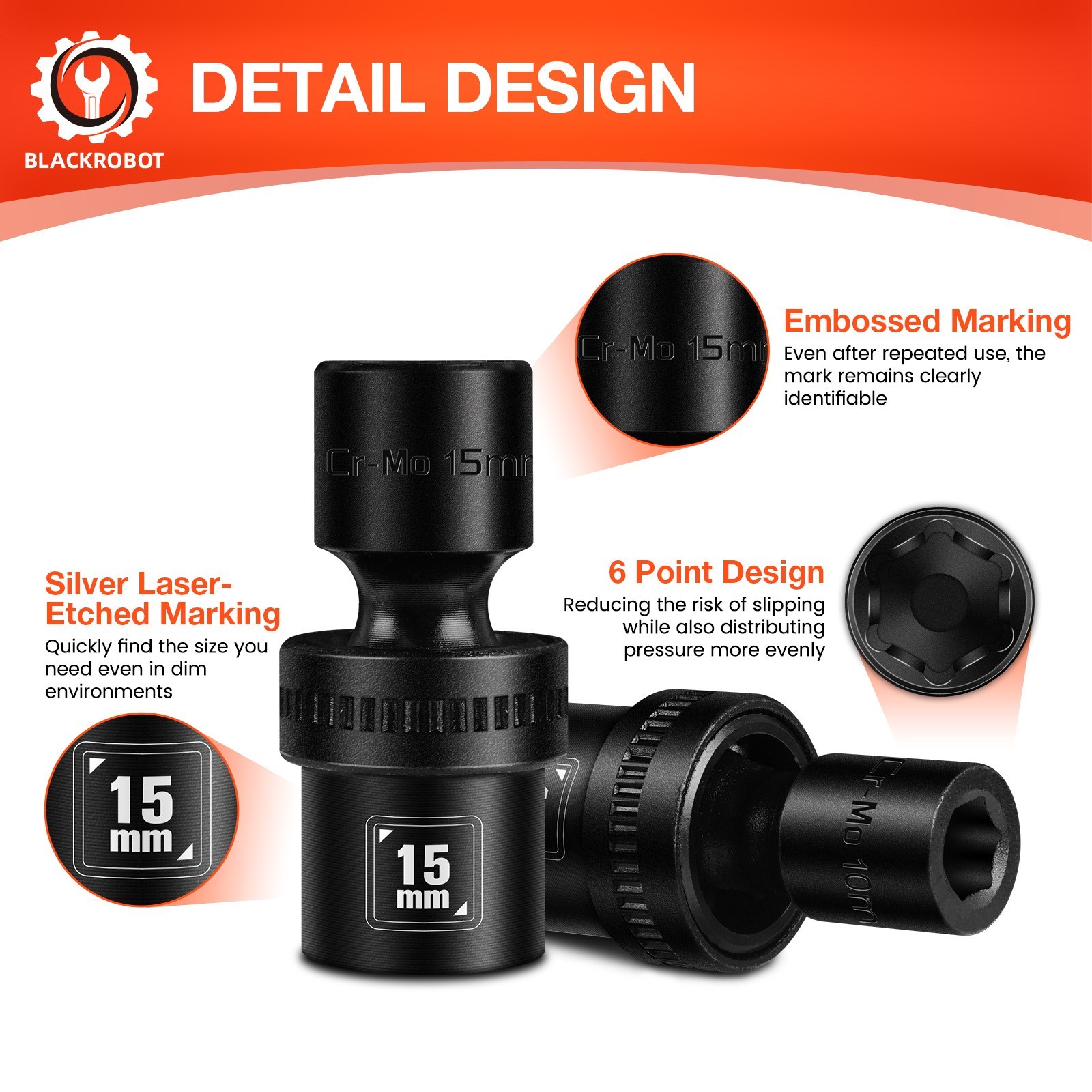 1/2″ Drive Swivel Socket Set, 10-Pcs Metric Size (10-19mm), Shallow Socket Set