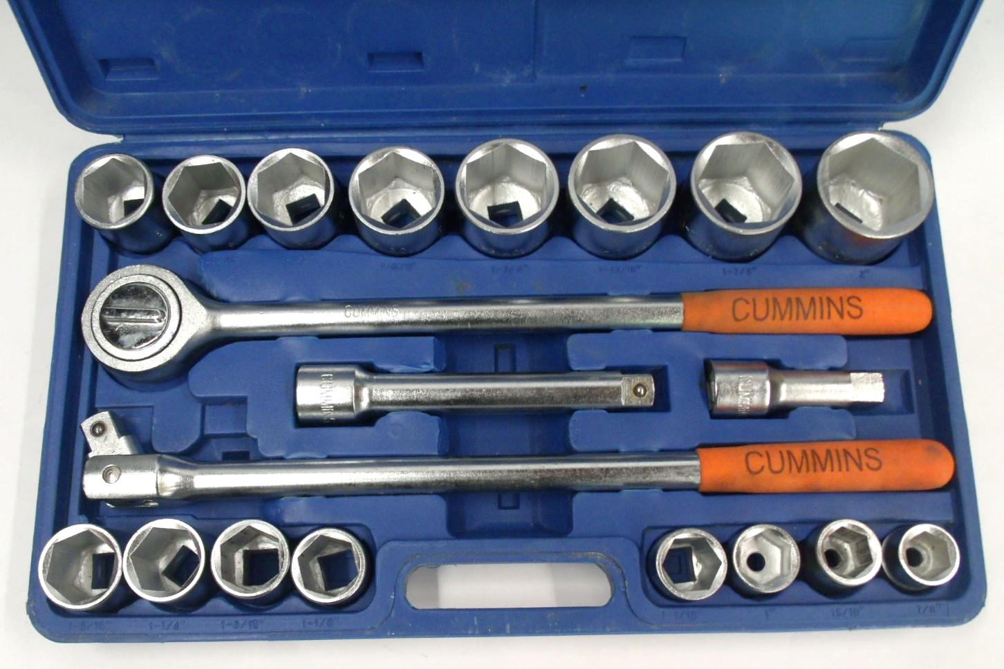 20 piece Cummins 1/2” Drive 6 Point Sae Socket Set w/ Ratchet, Bar & Extensions