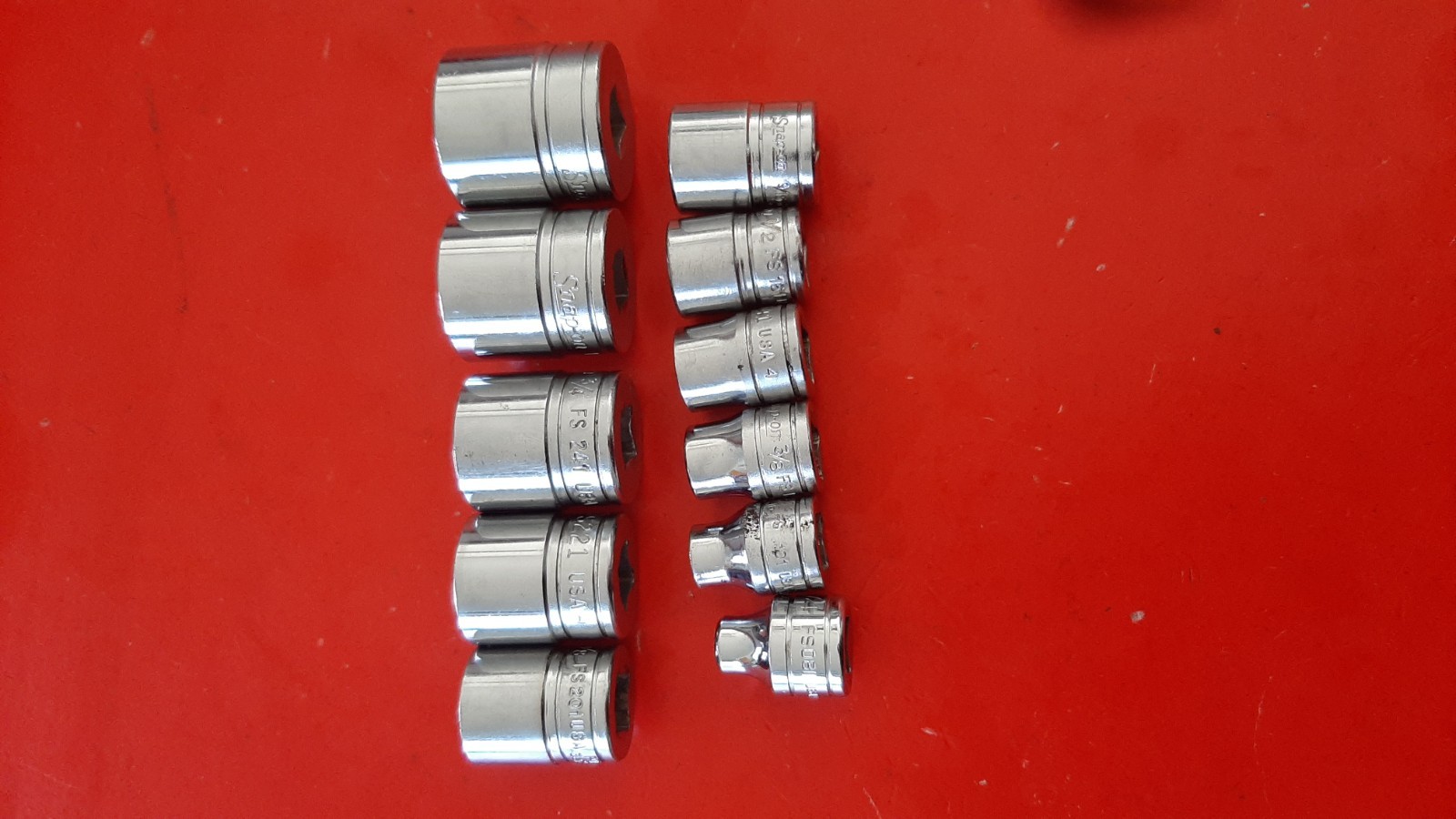 Snap-On FS 10-Pc. 5/16″ – 7/8″ SAE 3/8″ Drive 6pt Point Shallow Socket Set READ!