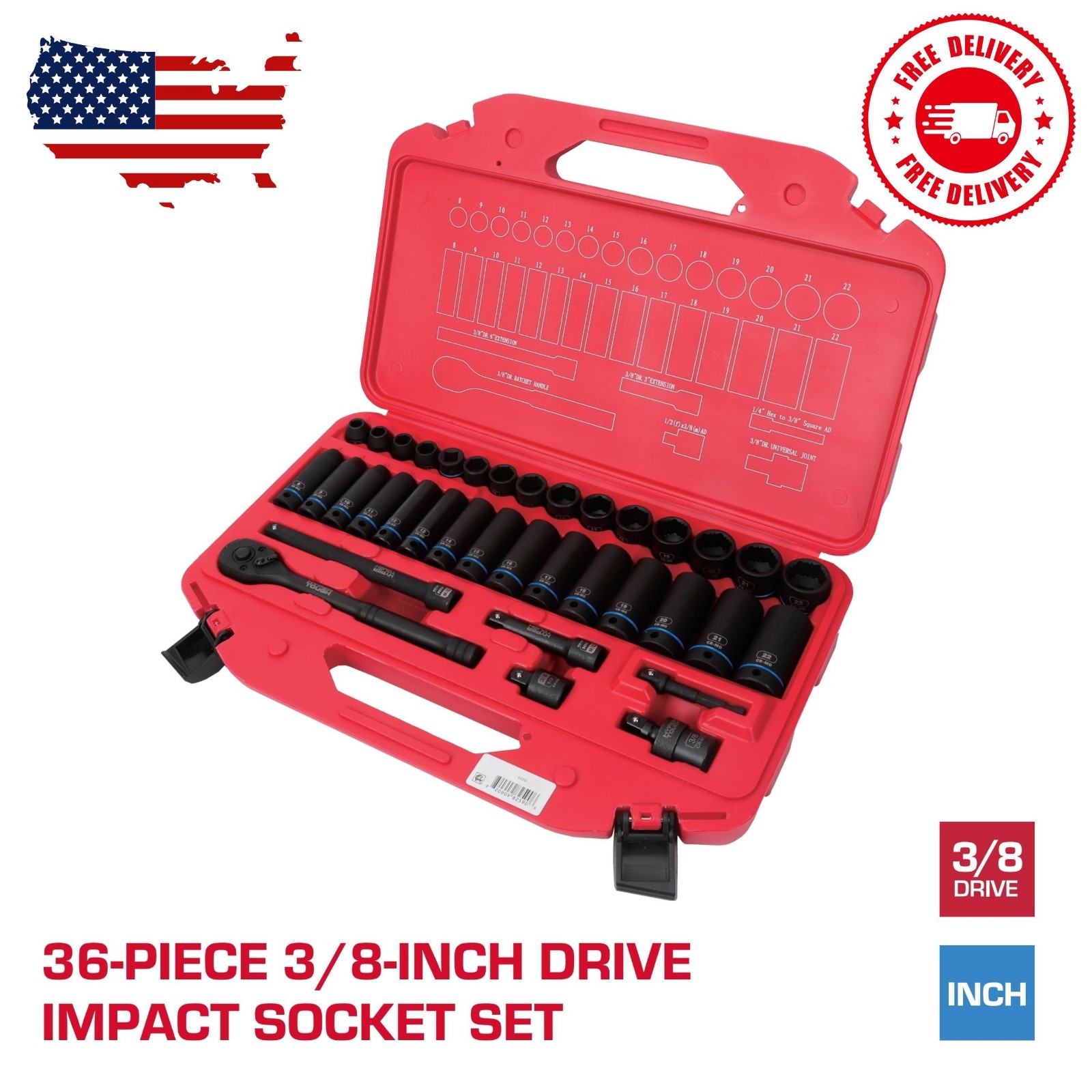 36-Piece 3/8-inch Drive Metric CRMO Impact Socket Set (mm)
