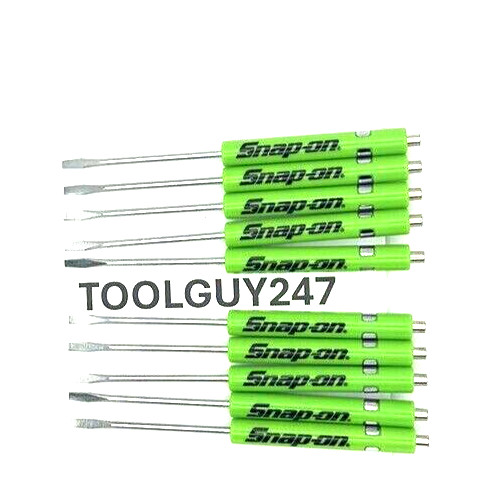 SNAP ON TOOLS 10 TEN Snap On Pocket Screwdrivers Flat Tip GREEN MAGNETIC END