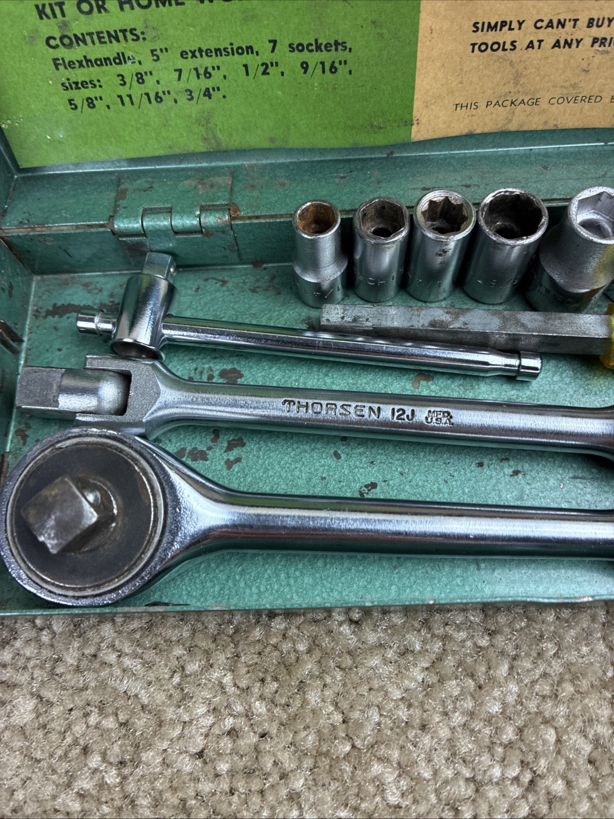 Thorsen #3810 3/8 Ratchet/Socket Set SAE 1968 Vintage