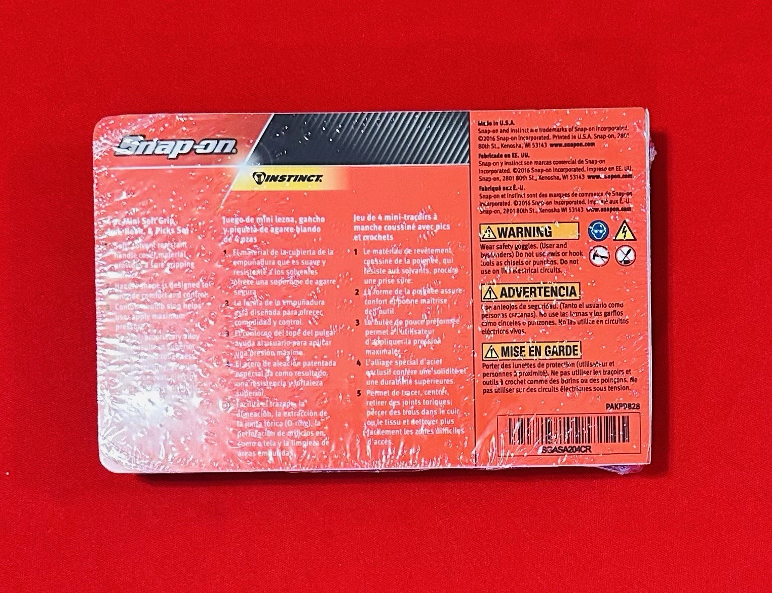 Snap On Tools Mini Soft Grip Pic 4 Pieces Set Red New