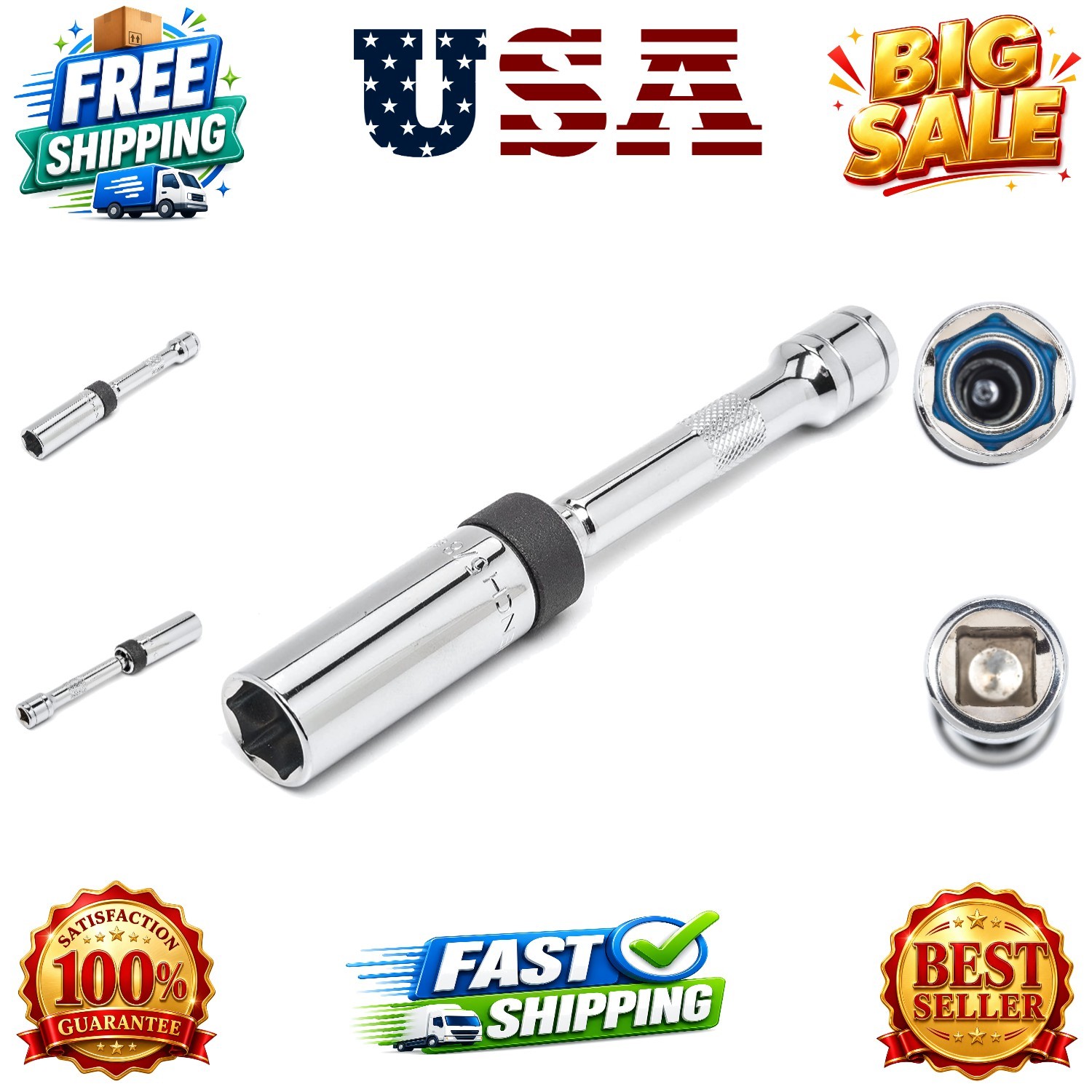 3/8″ Drive 6 Pt. 5/8″ x 6″ Magnetic Swivel Spark Plug Socket – 80546