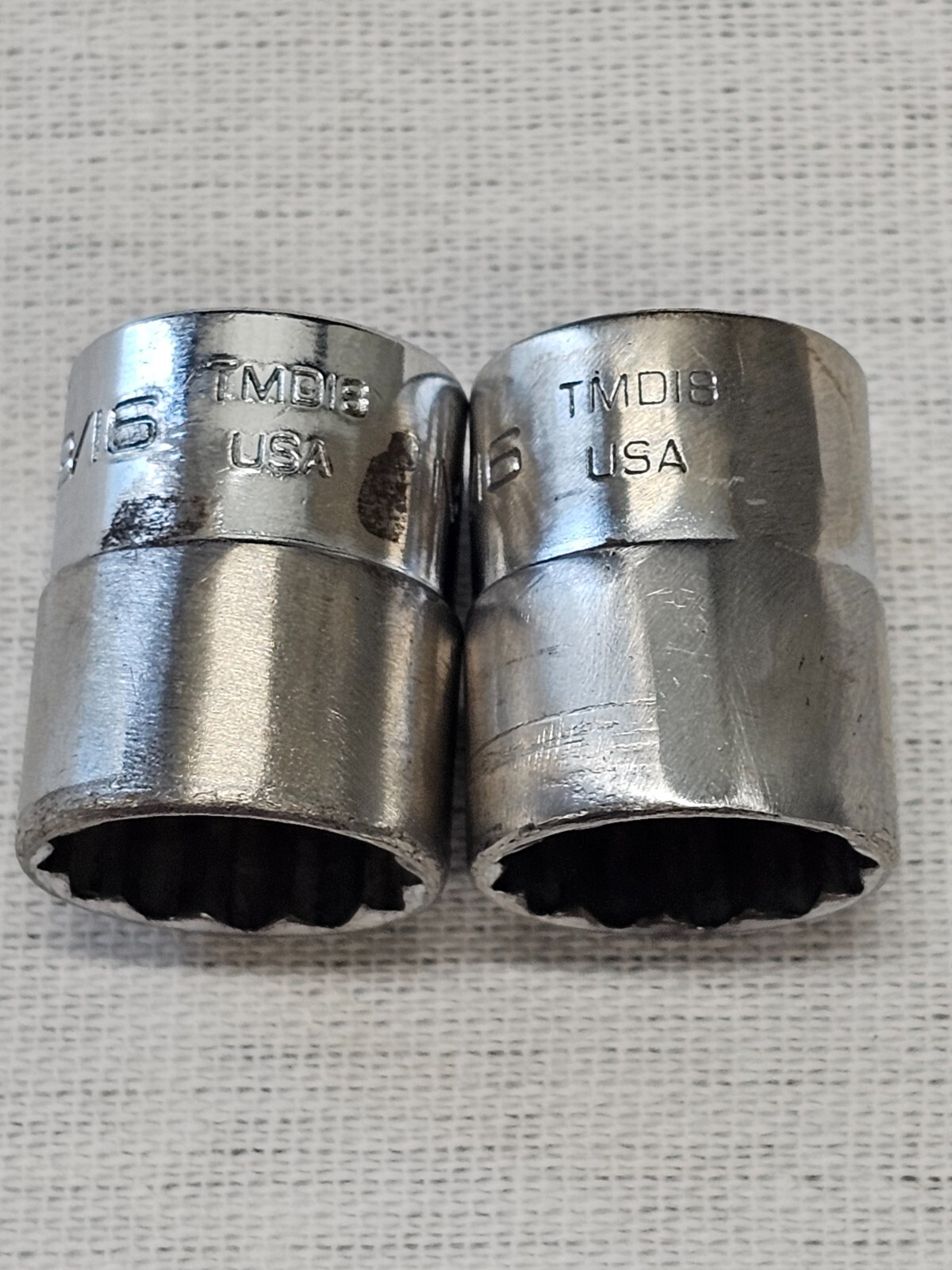 2 Snap-on Shallow Standard Sae 12 Point Socket 1/4″ Drive TMD18 9/16″ USA