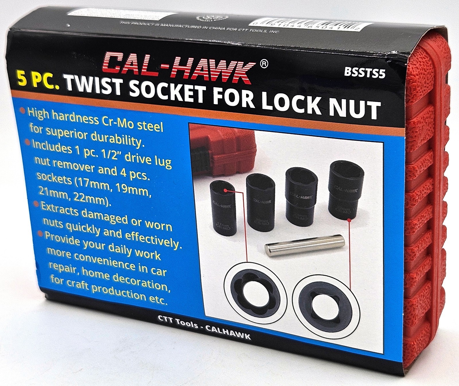 5pcs 1/2″ Drive Twist Socket Set Damaged Worn Lug Nut & Lock Remover 17 – 22mm