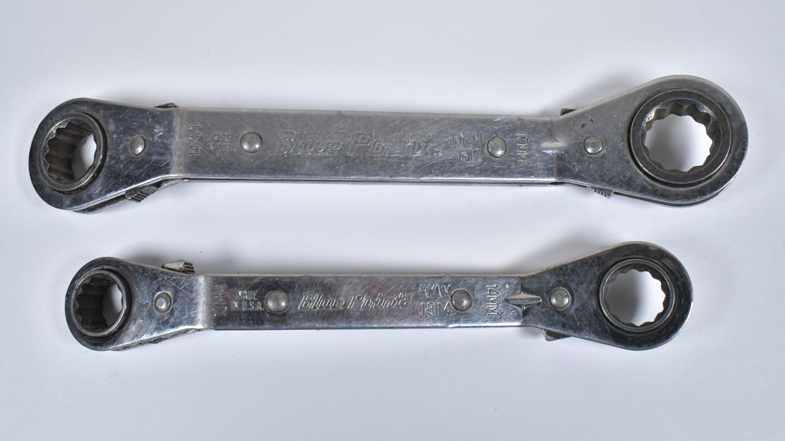 2x Blue-Point Chrome 25° Offset Ratcheting Box Wrenches 12-Point 12mm 14mm 15mm