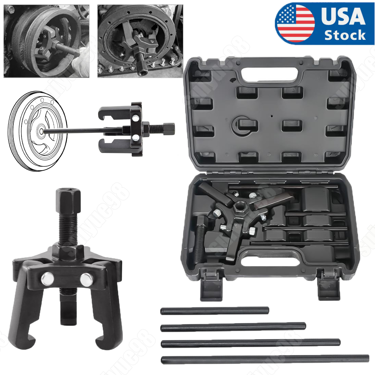 Harmonic Balancer Puller Crank Pulley Removal Kit Engine Motor Rod Auto LS GM US