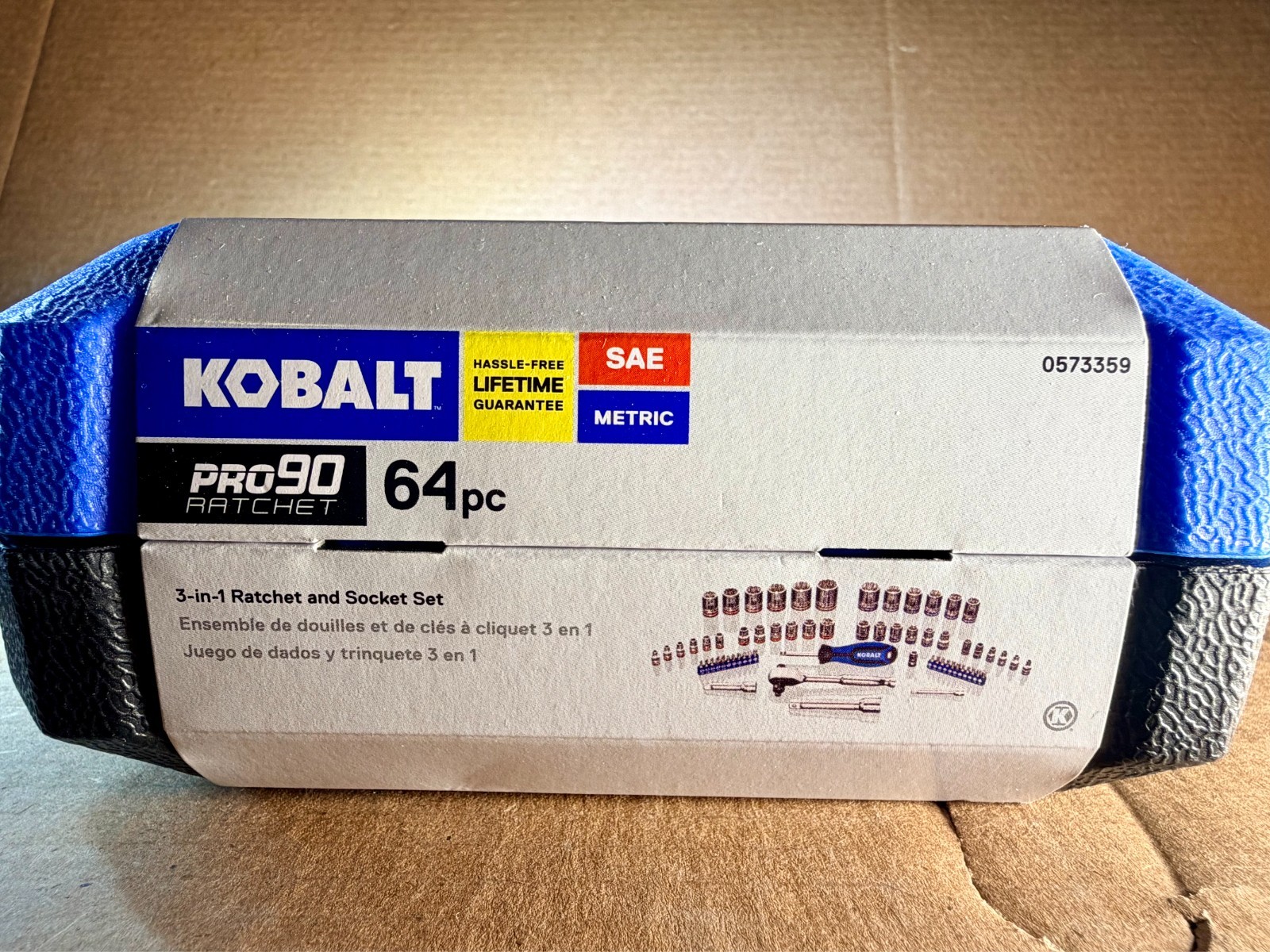 Kobalt 64 Piece 3-in-1 Ratchet & Socket Set Standard SAE Metric Case 0573359