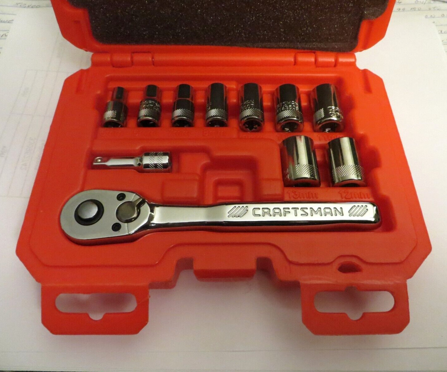 Craftsman 1/4” Drive Metric Ratchet & Socket Set 11 Piece 6 Pt CMMT34861 5-13MM