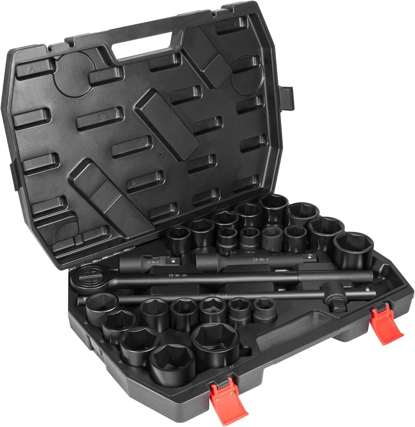 27PCS 3/4″ Drive Impact Socket Set Standard SAE & Metric, CR-MO Shallow Socket