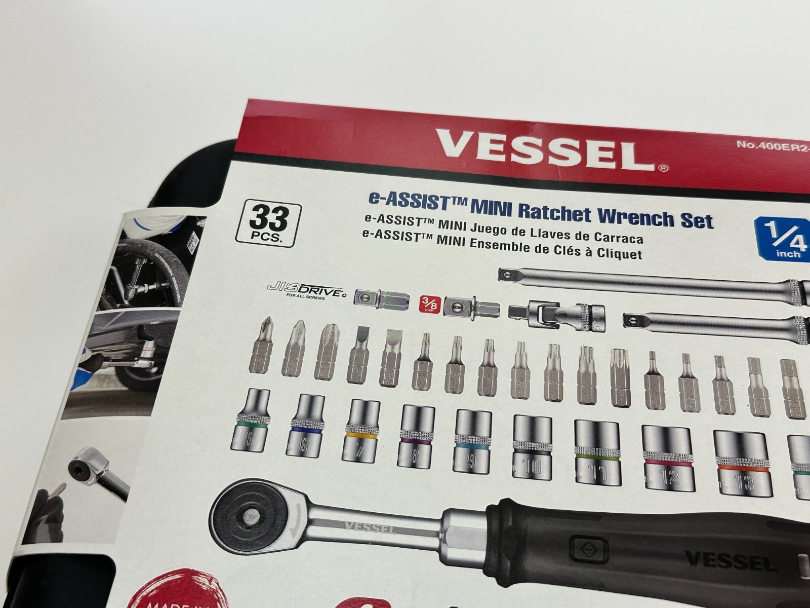 NEW Vessel E-Assist 1/4″ Rechargeable Ratchet w/ Sockets & Bits Set #400ER2-1MU