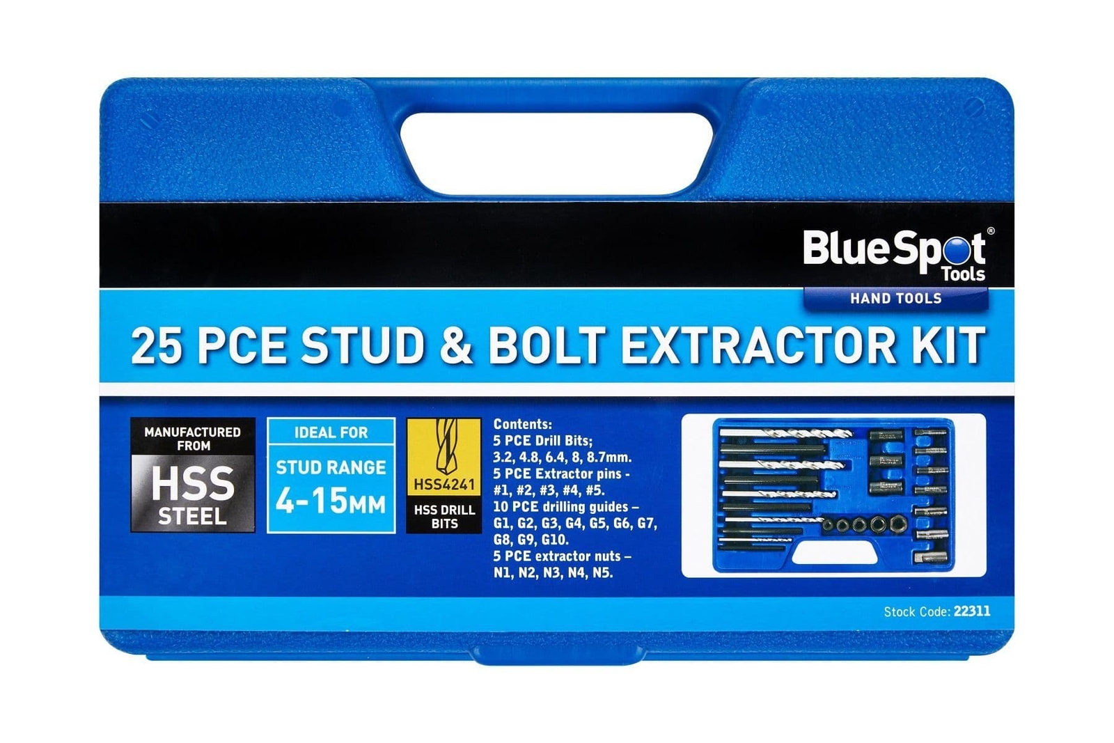 Blue Spot 22311 Stud & Bolt Extractor Kit 25 Piece