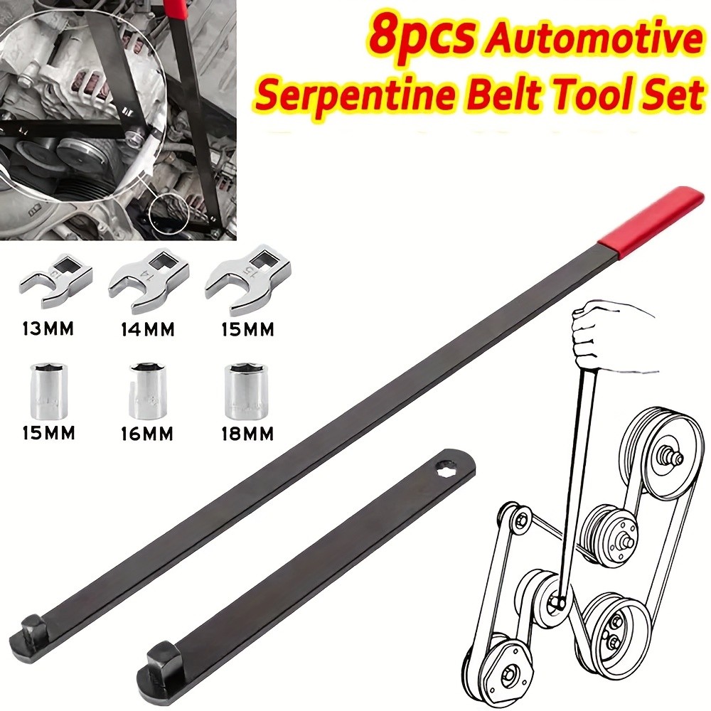 8PC Serpentine Belt Tool Kit 1/2″ 3/8″ Square Universal Belt Removal Wrech