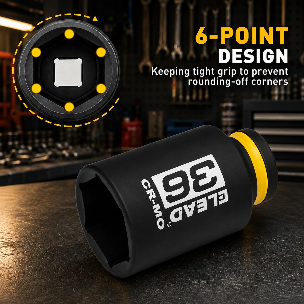 ELEAD 36mm Socket 1/2″ Drive Deep Impact Socket, Metric 6 36mm, Yellow