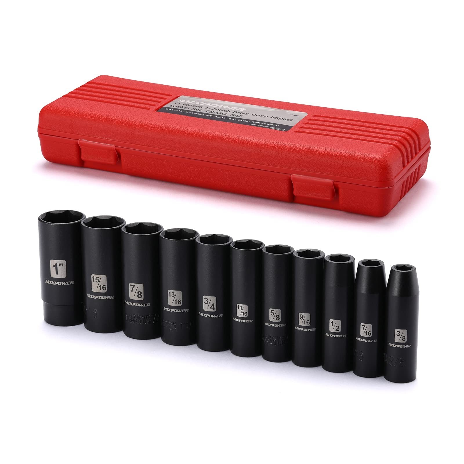 11-Piece 1/2″ Drive Deep Impact Socket Set, 3/8″ to 1″ CR-V, SAE, 6-Point Tools
