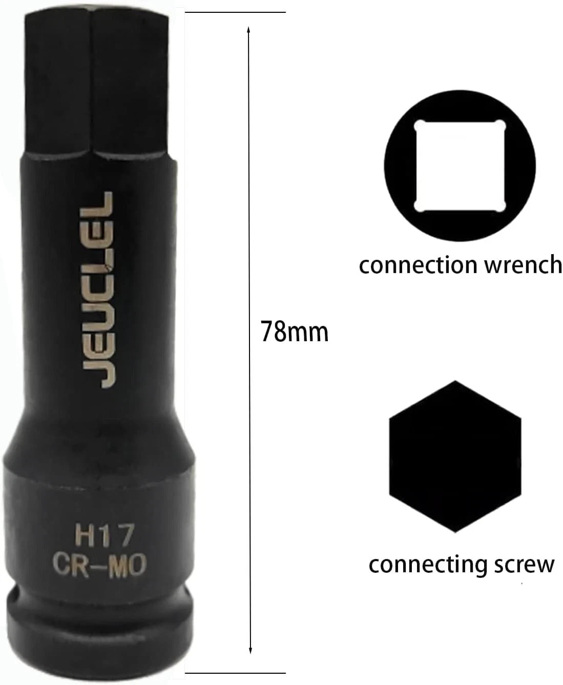 17mm Hex Impact Bit Socket, H17 1/2-Inch Impact Drive Allen Socket, Cr-Mo Steel