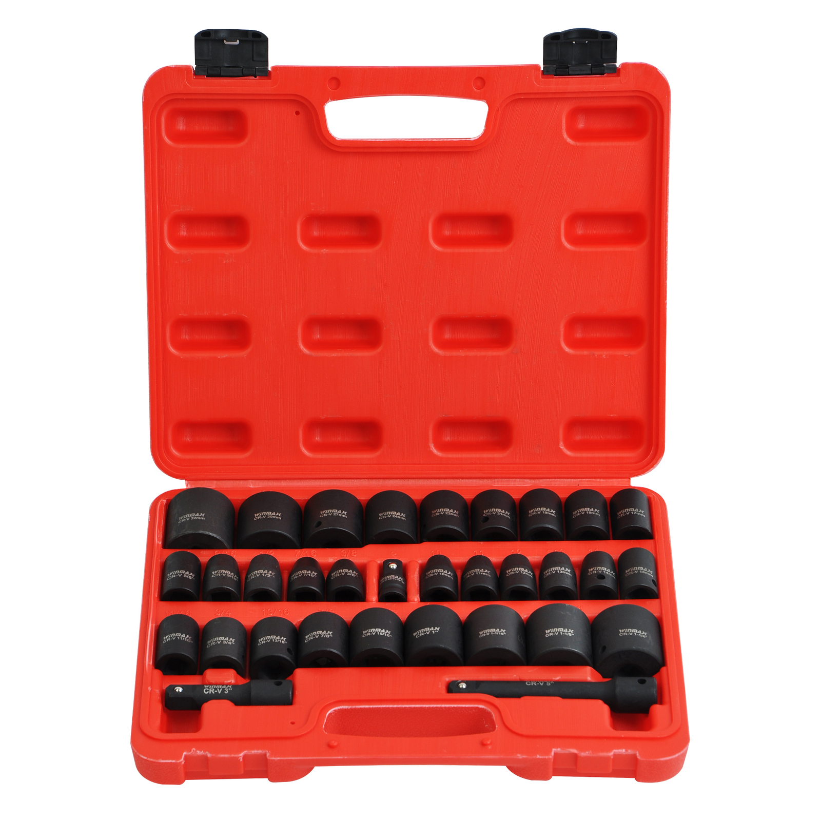 1/2″ Drive Master Impact Shallow Socket Set, 32pc SAE 3/8″-1-1/4″,Metric 10-32mm