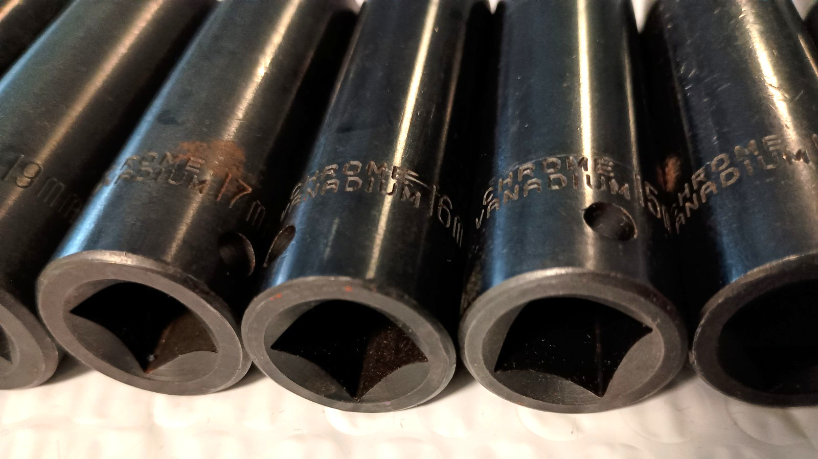 CHROME VANADIUM, 9 PC 1/2″ DR IMPACT SOCKET SET, 9 PCS. 10MM. to 24MM., 3″ DEEP
