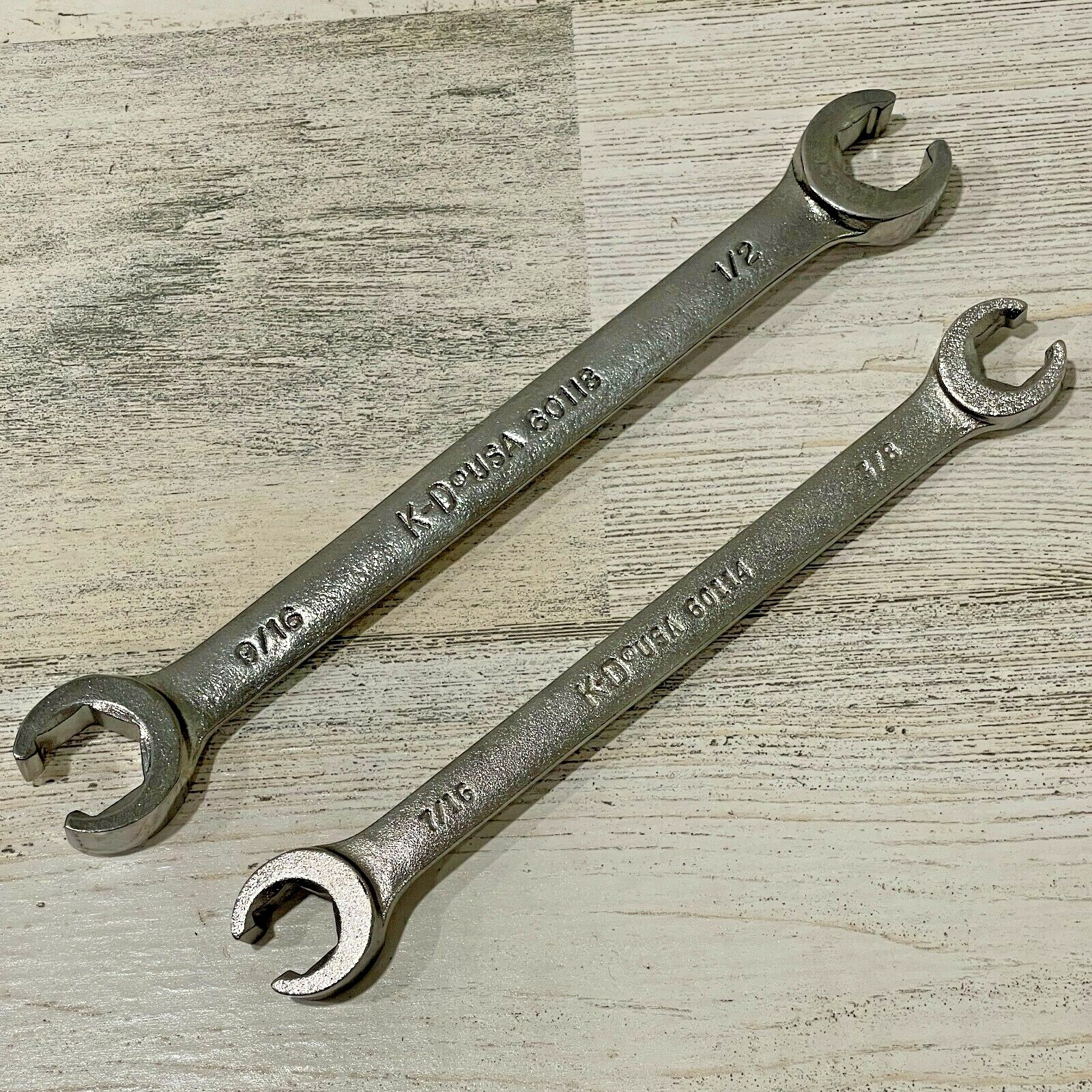 KD Tools 60114 & 60118 7/16 x 3/8 & 9/16 x 1/2 Open End Wrench 6 Pt USA Set of 2