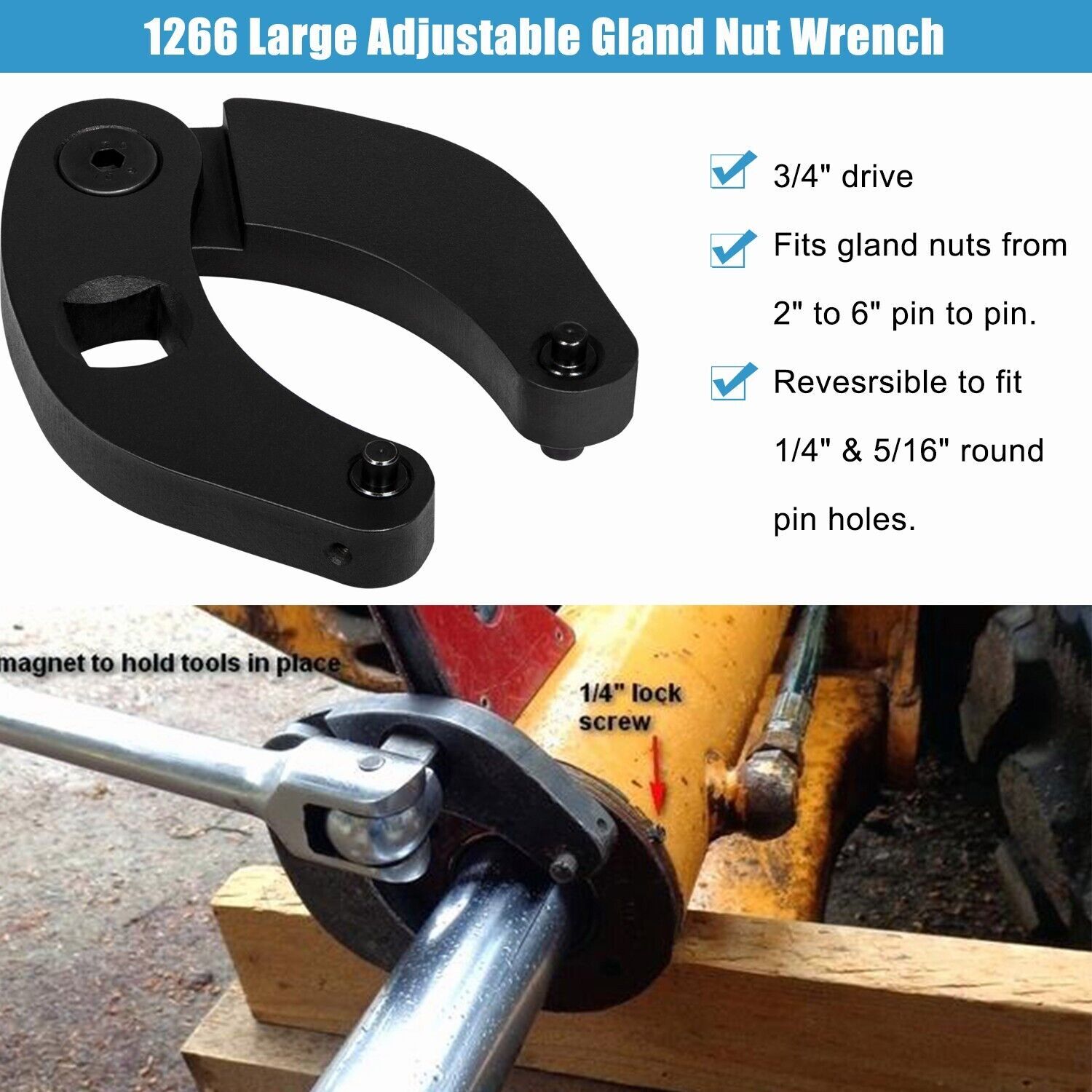 Adjustable Gland Nut Wrench Similar to OTC 1266 for Hydraulic Cylinders