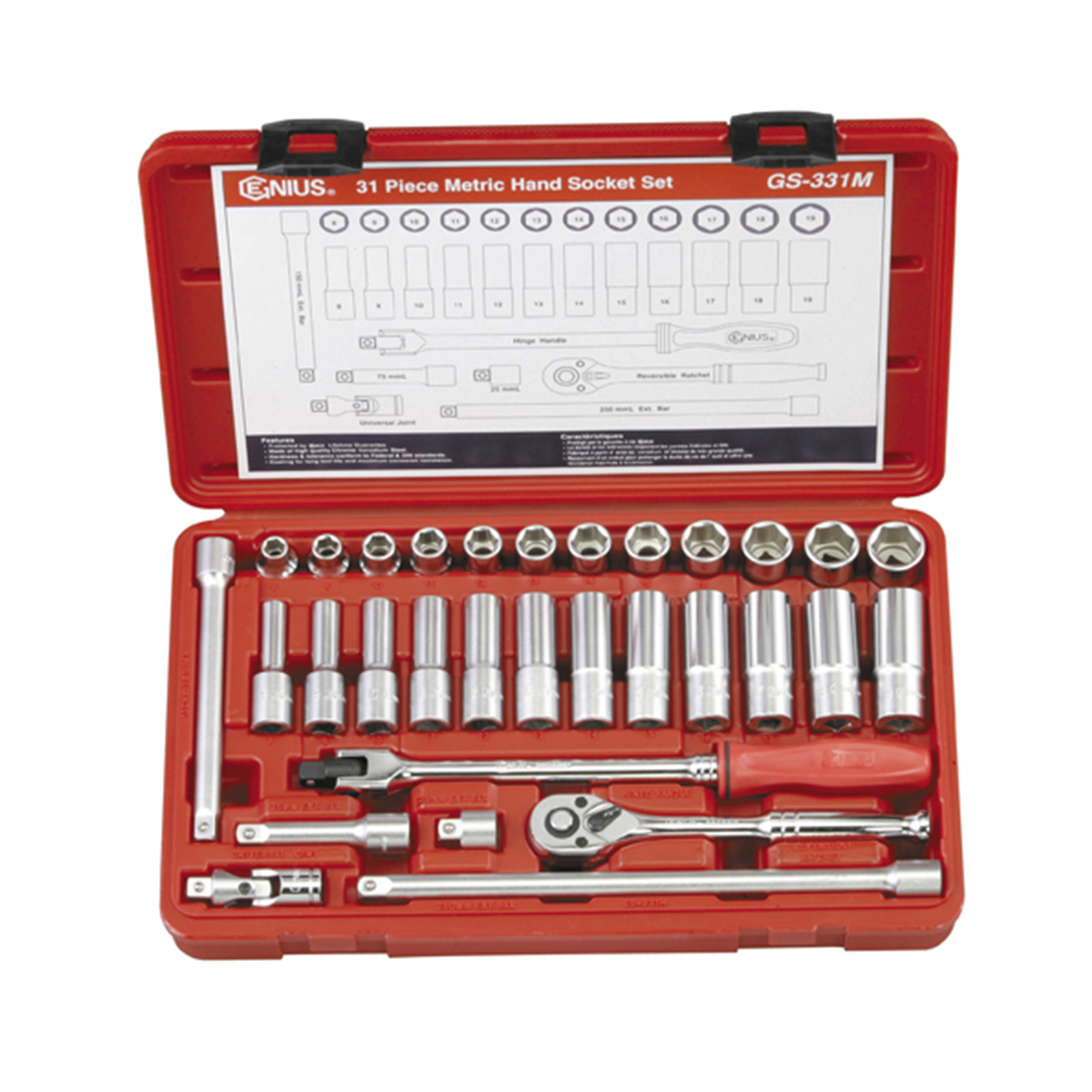 3/8″ Dr Six-Point 31pcs Metric Hand Socket & Deep Hand Socket Set GS-331M