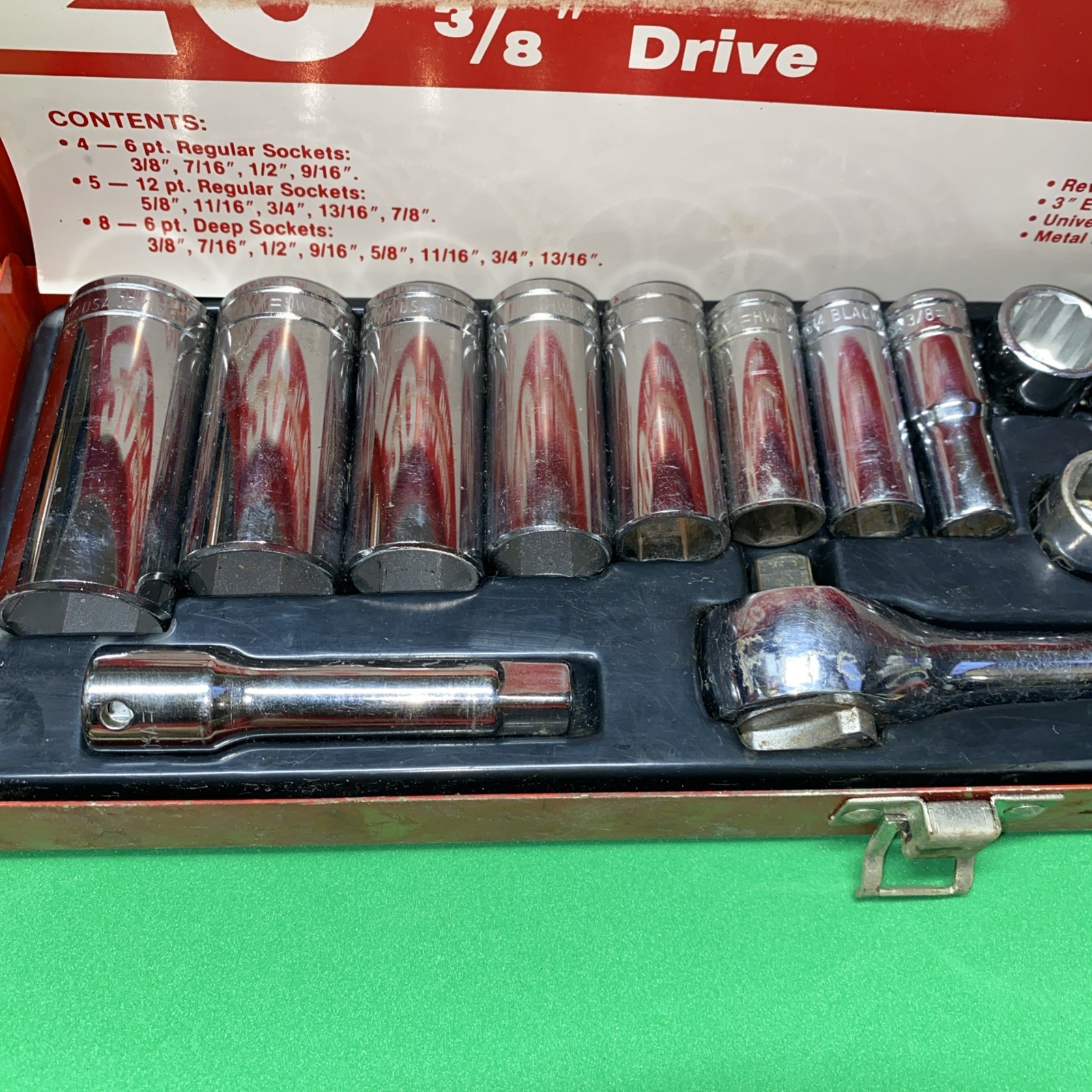 1953 Vintage 20PC Blackhawk 3/8 Drive SAE Socket Set W/Metal Case