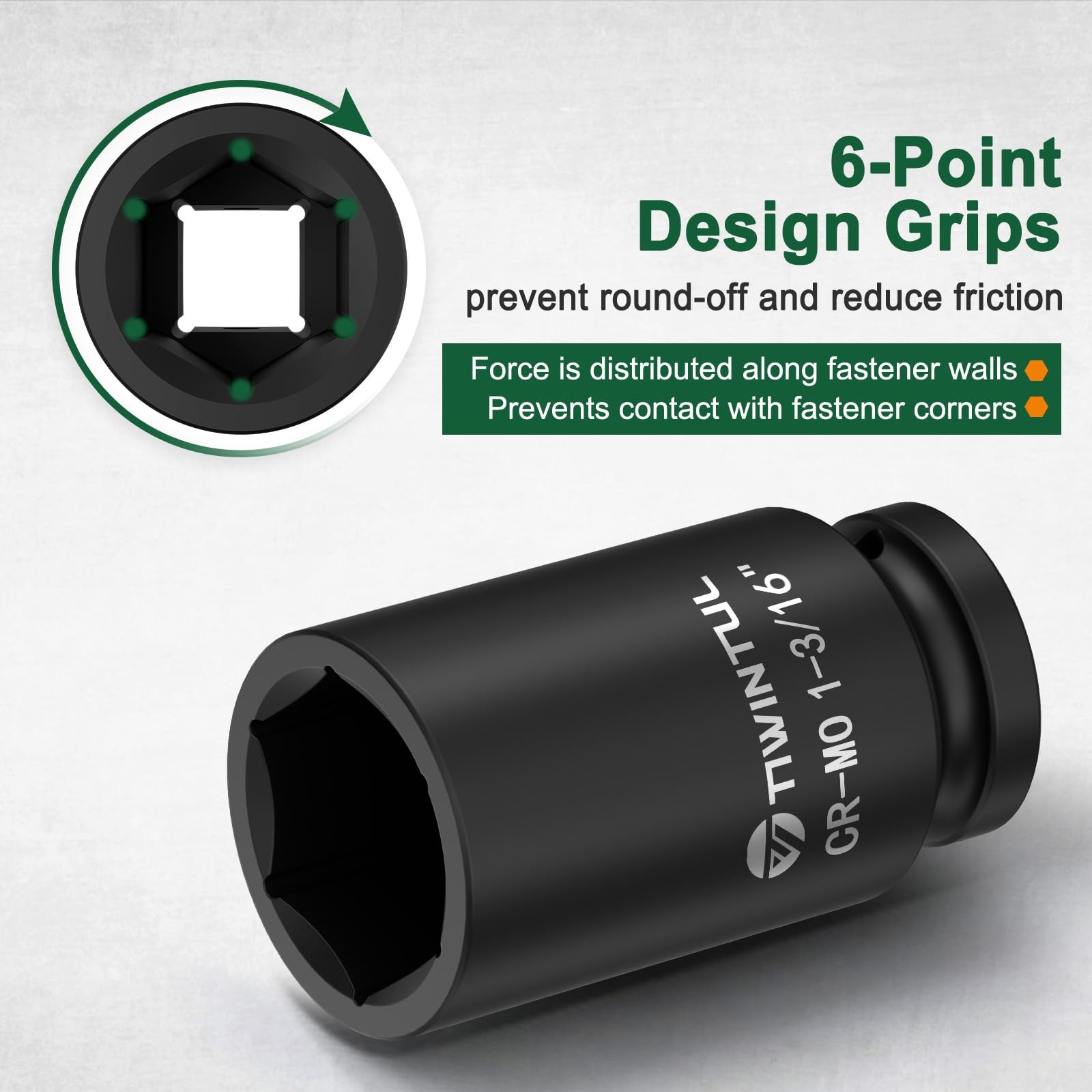 TIWINTUL 1-3/16” Impact Socket 1/2 Inch Drive, Deep 1-3/16″ (Deep), Black