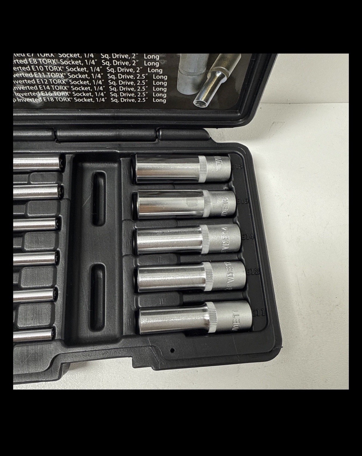 VIM 11pc 1/4 & 3/8 dr Deep Inverted E-Torx Socket Set E-4 to E-18 #VDE418